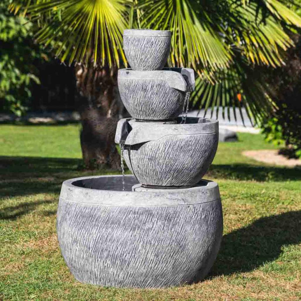 Fontaine de jardin bassin rond 1.10m 4 coupes noire grise