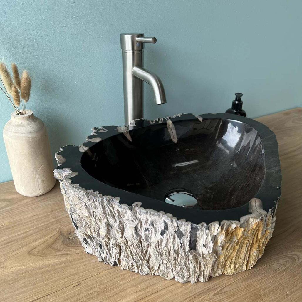 Vasque de salle de bain en bois pétrifié fossilisé 45 cm