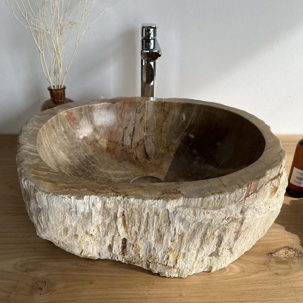 Vasque de salle de bain à poser en bois fossilisé 45 cm