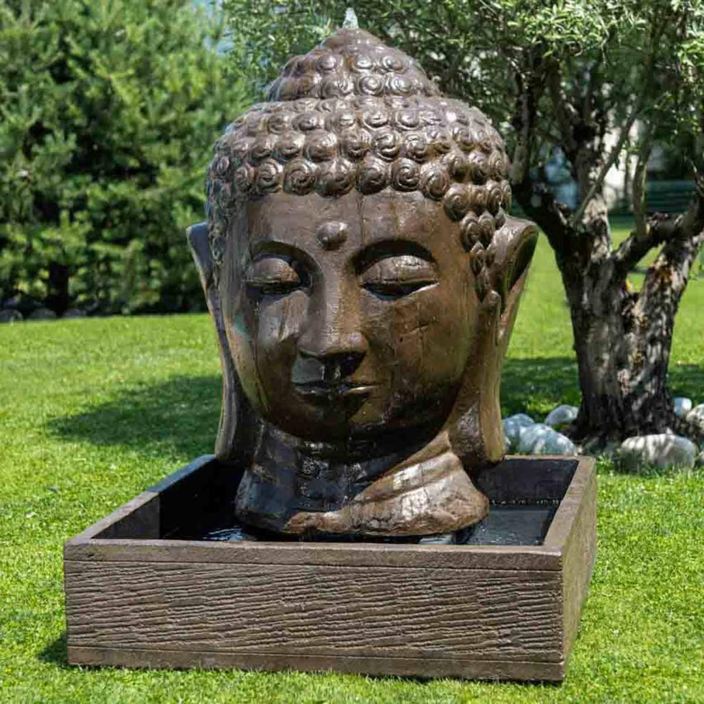 Fontaine de jardin tête de bouddha 1 m 30 brun