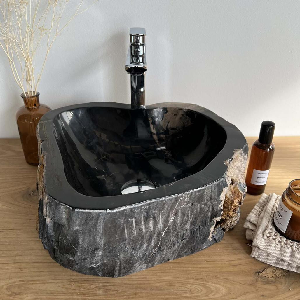 Vasques de salle de bain en bois pétrifié fossilisé 40 cm