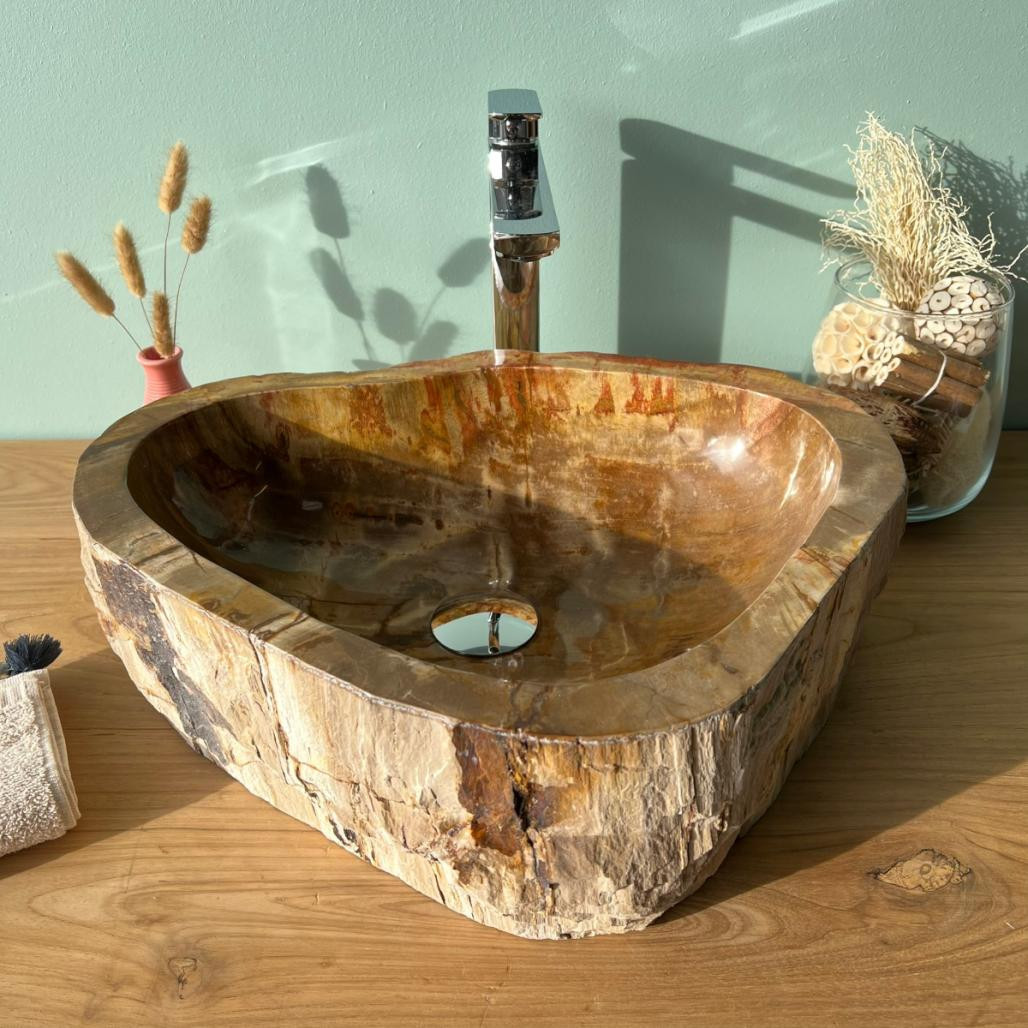 Vasque de salle de bain en bois pétrifié 40 cm