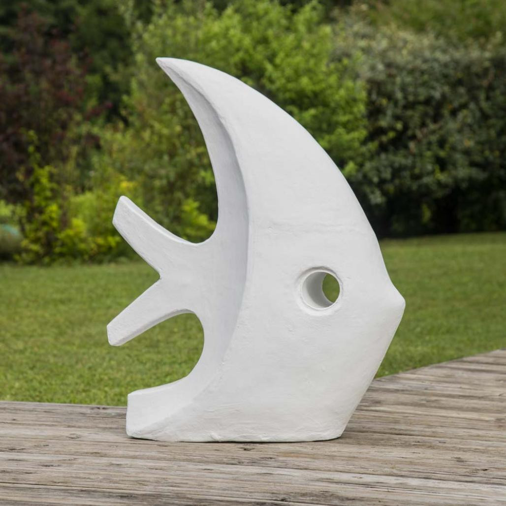 Déco jardin contemporaine poisson 78 cm blanc