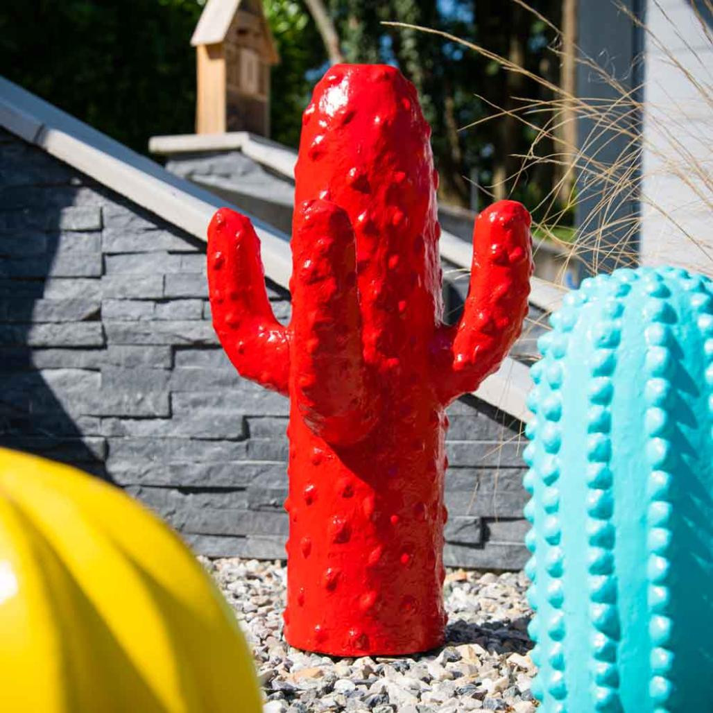 Sculpture jardin moderne cactus 50cm rouge