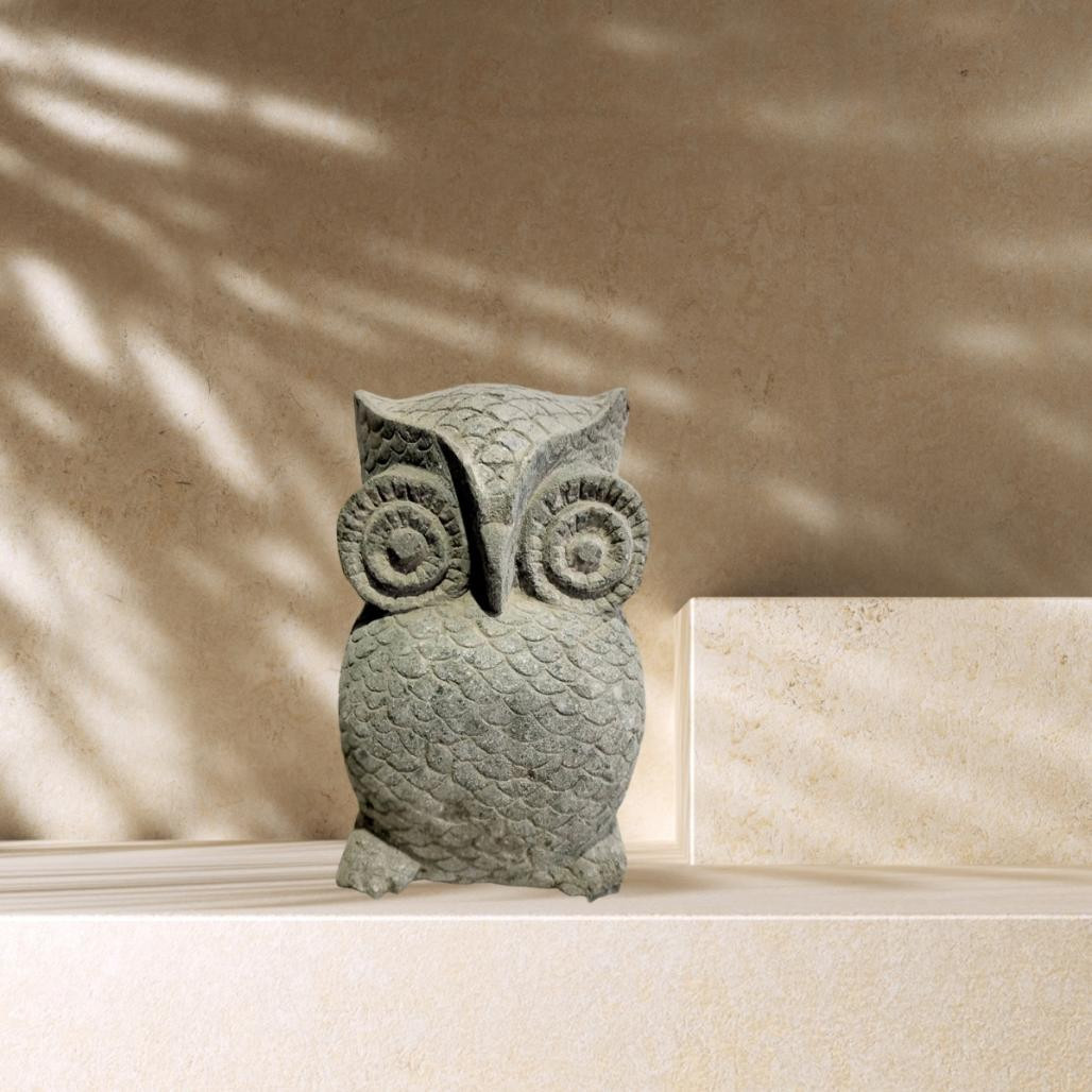 Statue hibou en pierre naturelle 30 cm