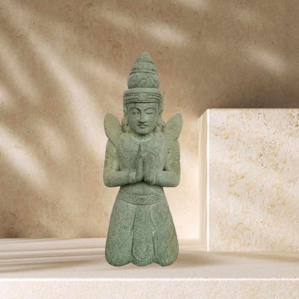 Statue bouddha teppanom en pierre jardin zen 80cm