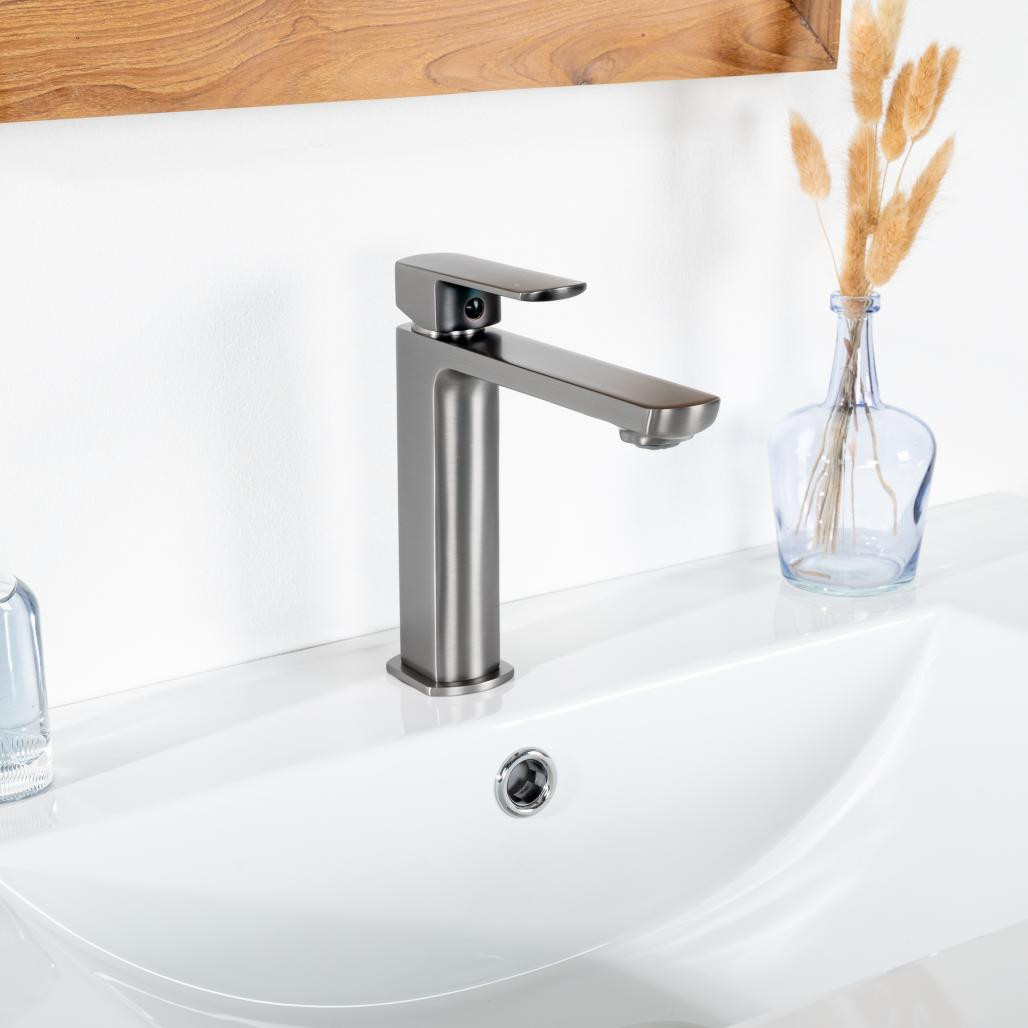 Mitigeur salle de bain pour lavabo Louga gris métal