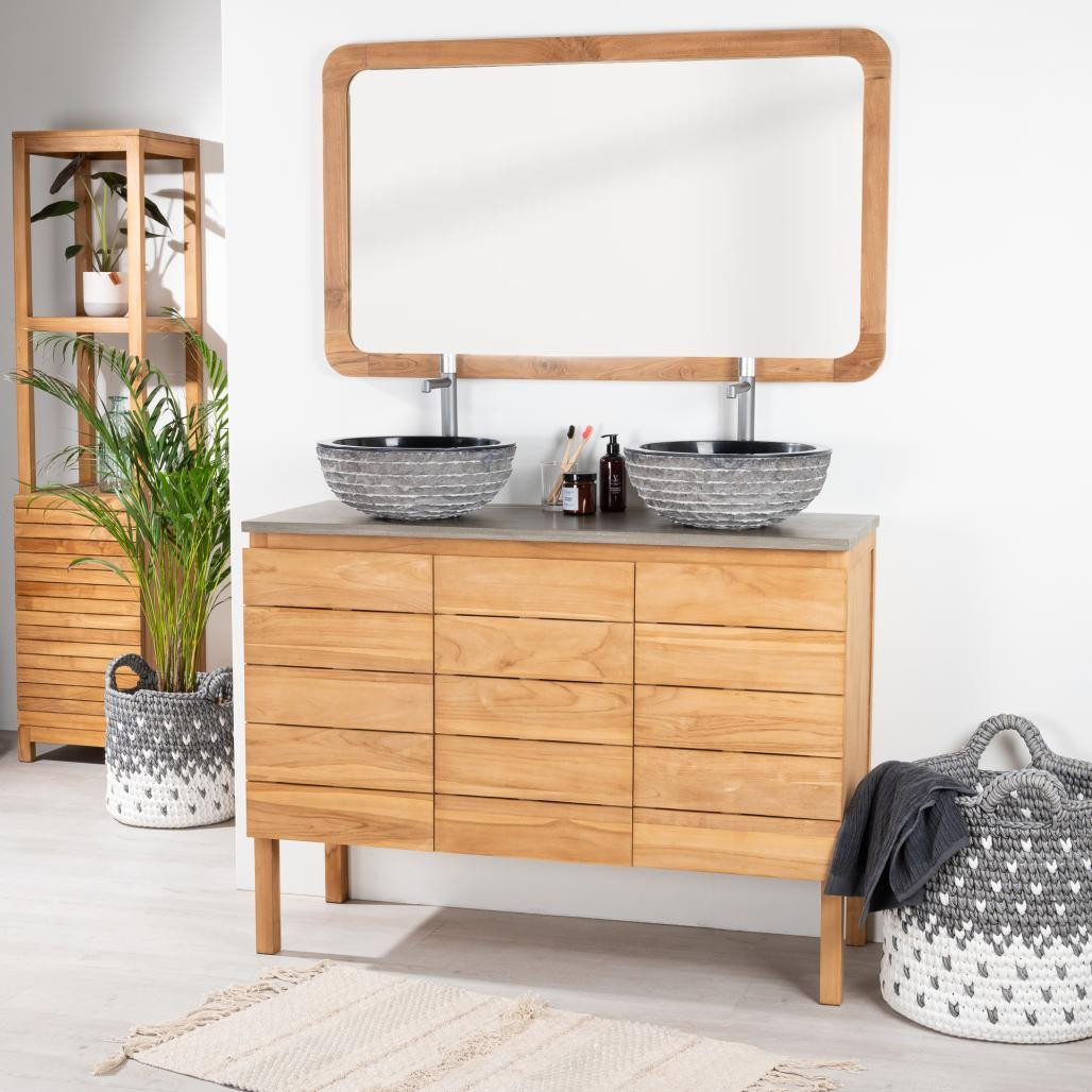 Meuble salle de bain en teck massif et béton Ananta 120 cm