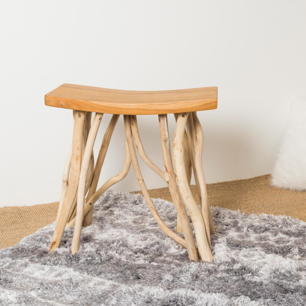 Tabouret bois : tabouret design, teck, branches, Lodge