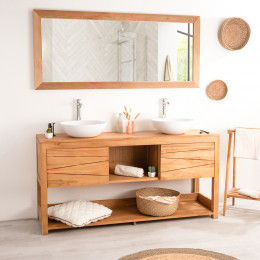 Meuble salle de bain en teck parqueté 120 cm - Néo｜Uniqka Design