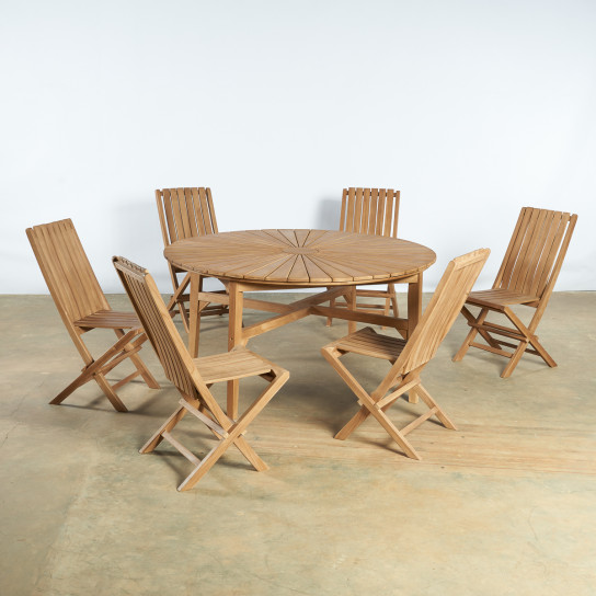 Ensemble Table ronde et Chaises pliantes en Teck pour le Jardin - Wanda  Collection