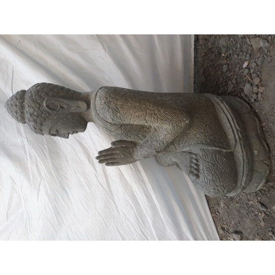 Statue bouddha assis en pierre volcanique prière jardin zen 80cm
