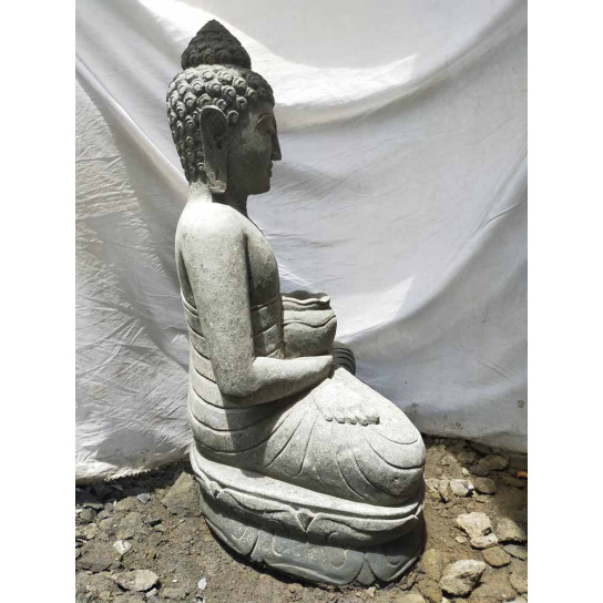 Statue de bouddha en pierre volcanique position offrande 1 m