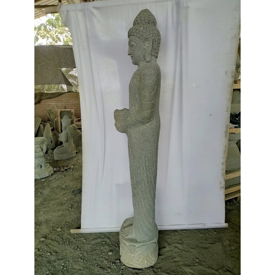 Statue de jardin bouddha debout offrande en pierre 2m