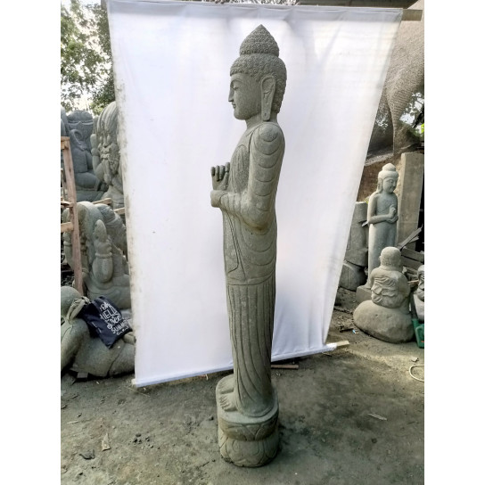 Statue de jardin en pierre volcanique bouddha debout chakra 1m50