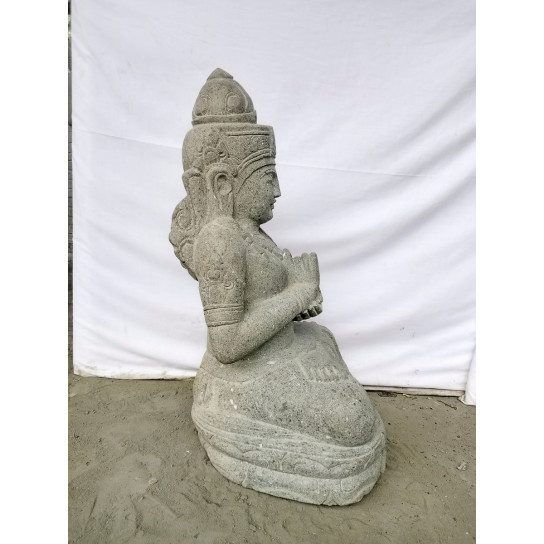 Statue déesse assise en pierre jardin zen position chakra 50 cm