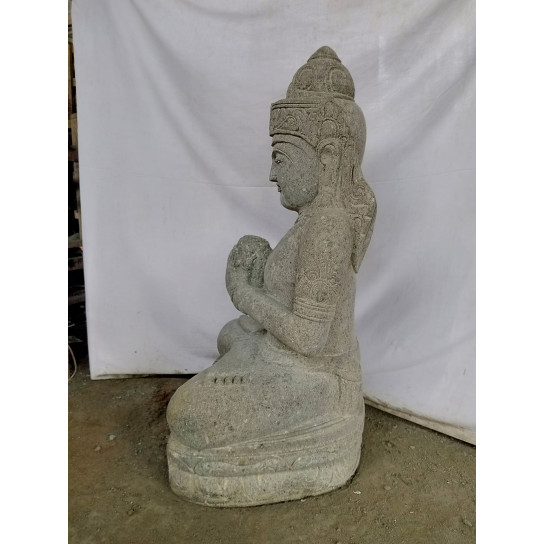 Statue déesse balinaise dewi fleur en pierre de lave 50 cm