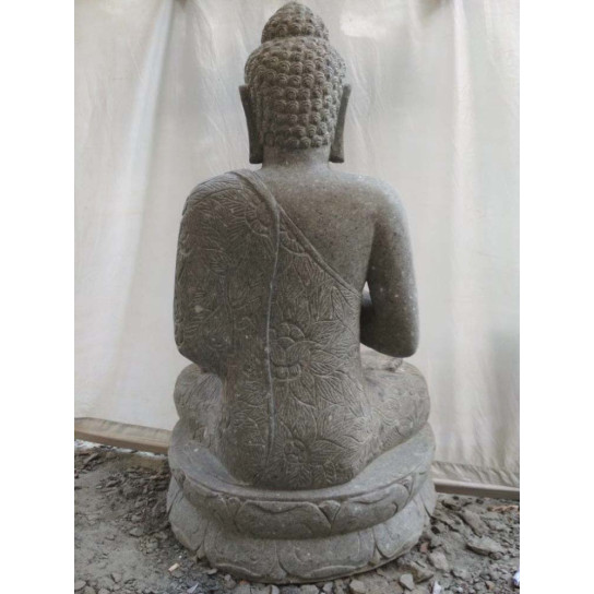 Statue jardin zen bouddha pierre volcanique position prière 120 cm