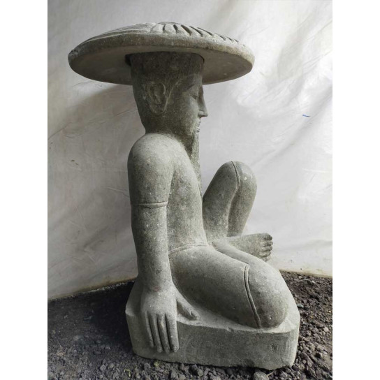 Statue pêcheur japonais en pierre volcanique de 80 cm