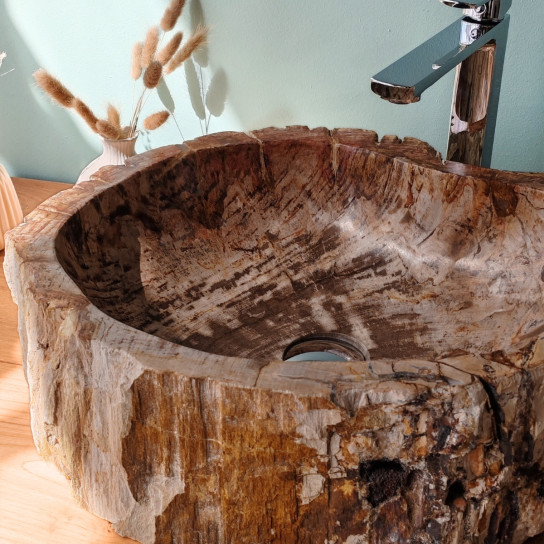 Vasque de salle de bain à poser en bois pétrifié fossilisé 40 cm