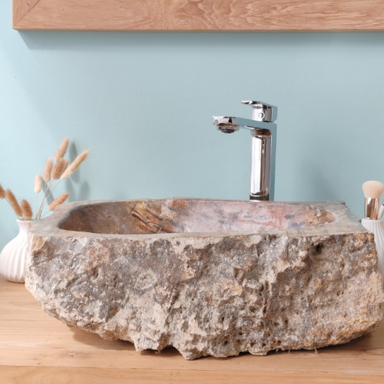 Vasque de salle de bain à poser en bois pétrifié fossilisé 41 cm