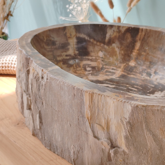 Vasque salle de bain en bois fossilisé pétrifié à poser 53 cm