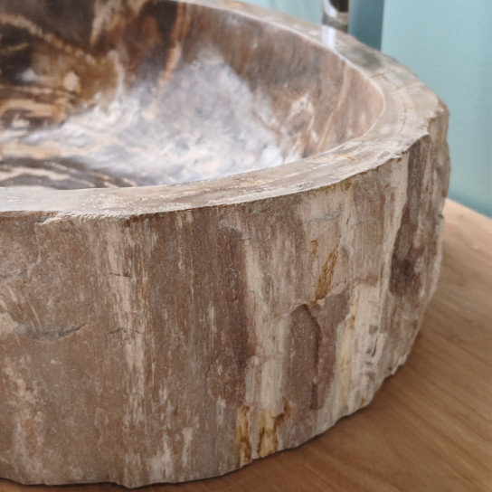 Vasque salle de bain en bois fossilisé pétrifié à poser 53 cm