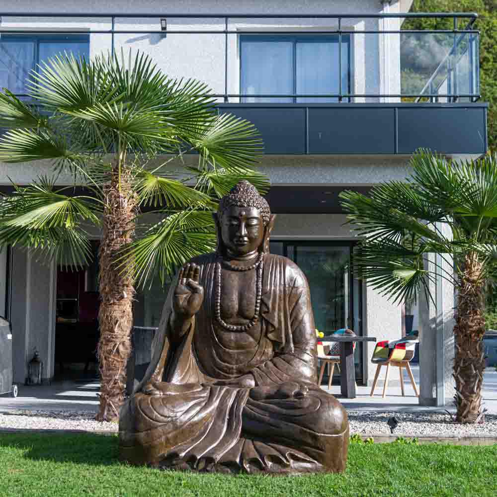 Statue de bouddha assis en fibre de verre position chakra 150 cm noir