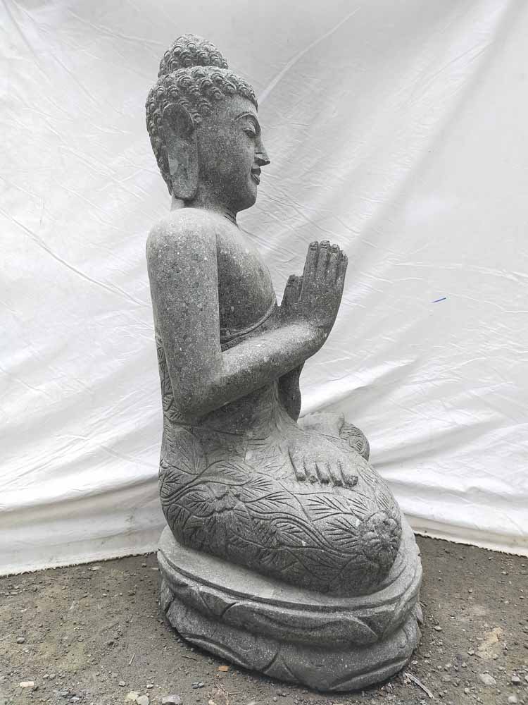 Statue En Pierre Bouddha Jardin Zen Position Priere 1 M