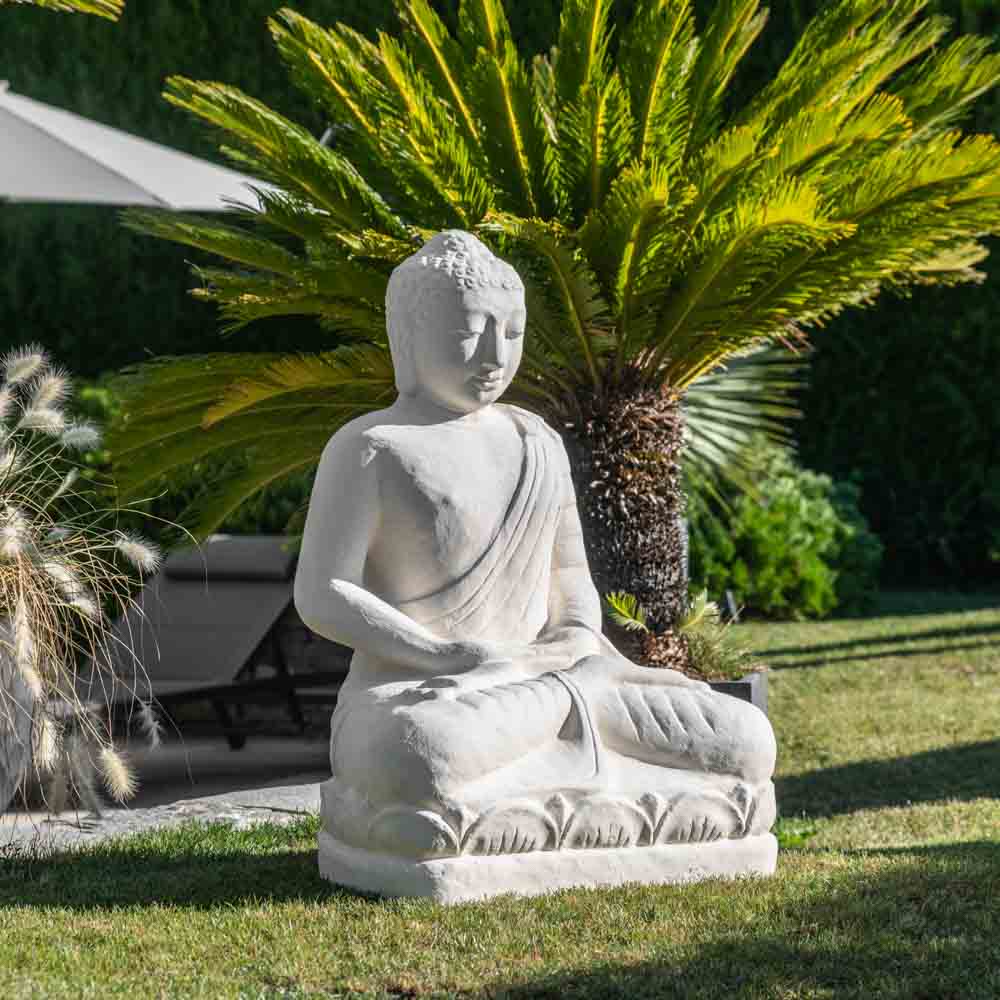 Statue de bouddha assis en fibre de verre position chakra 150 cm noir