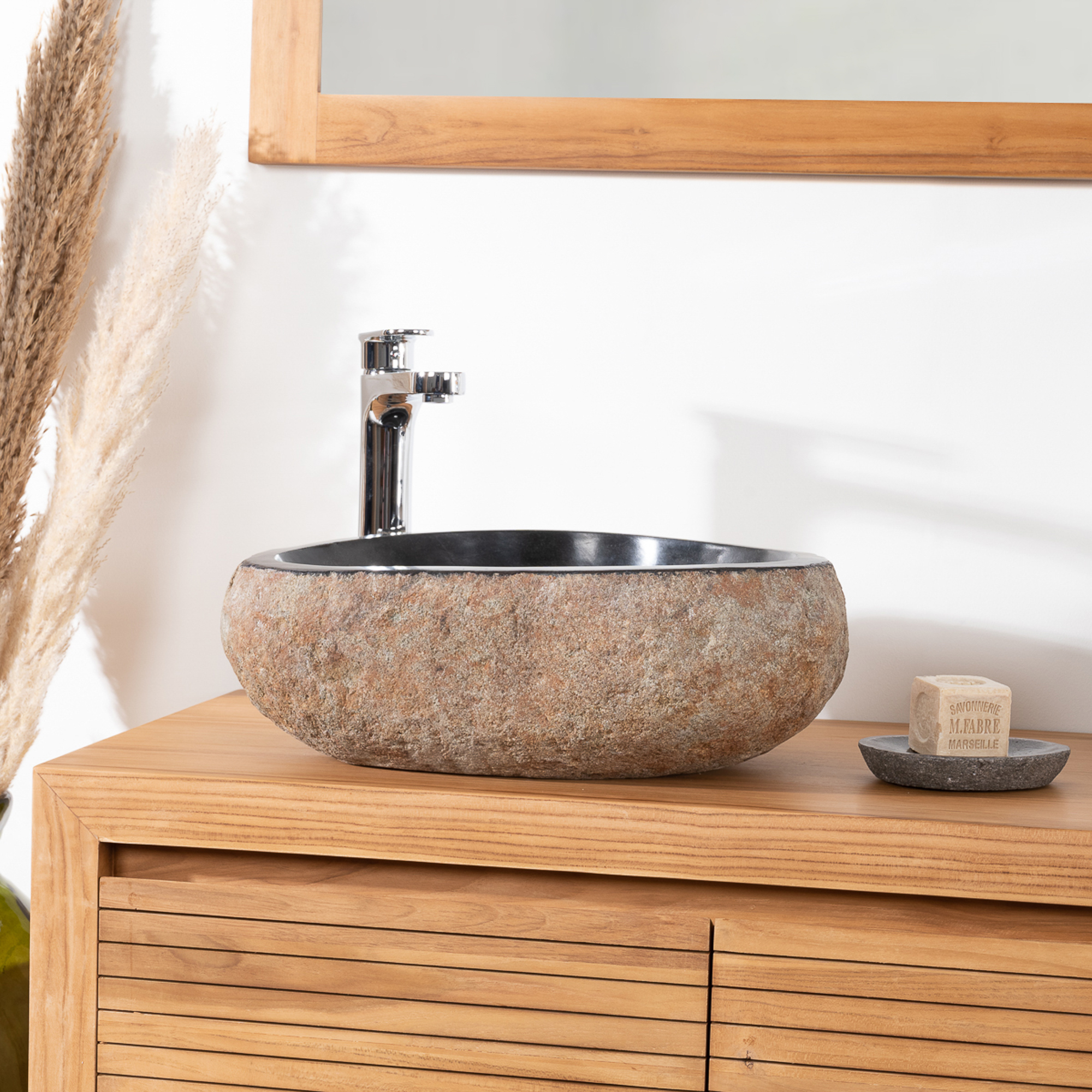 Ensemble d'accessoires de salle de bain 5 pièces en céramique effet pierre  et naturel