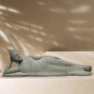 Bouddha allongé en pierre de lave jardin zen 2 m